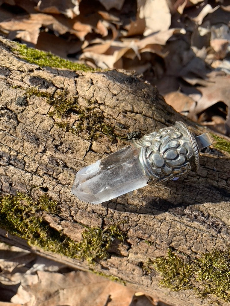 Clear Quartz pendant - Tibetan Silver