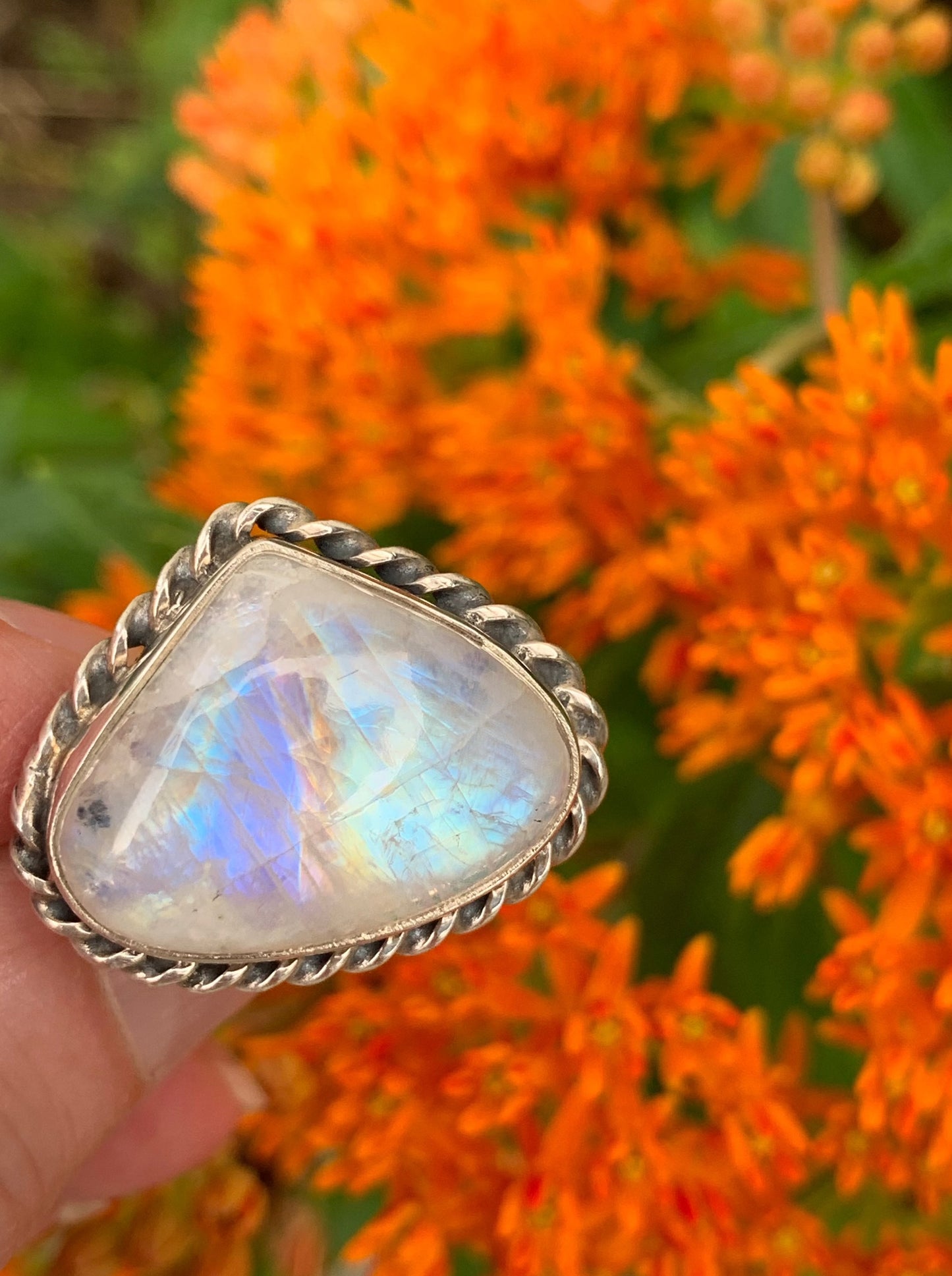 Rainbow Moonstone Ring size 8