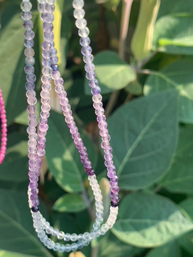 Fluorite Multicolored Faceted Gemstone Necklace - 925 Sterling Silver clasp