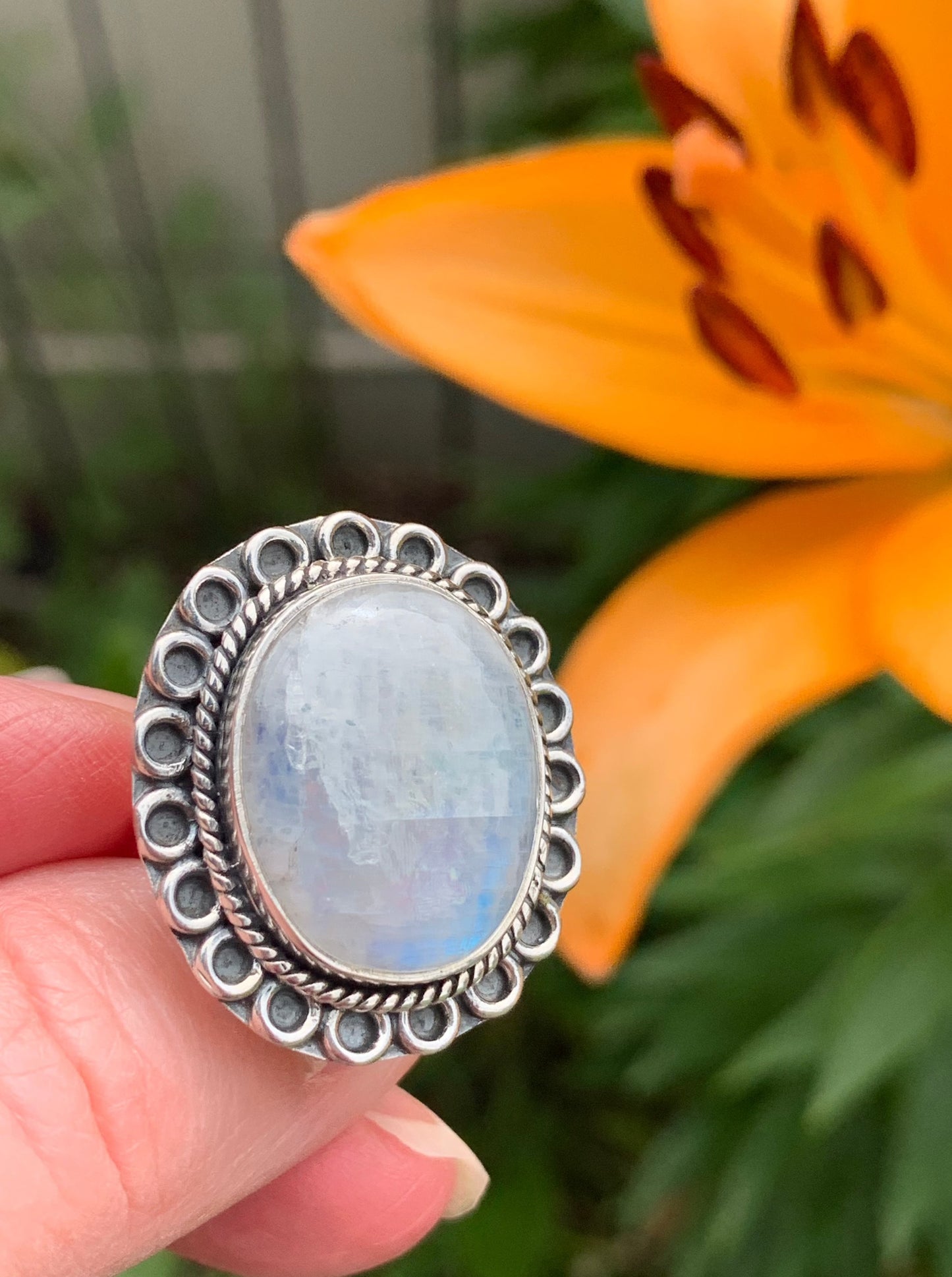 Rainbow Moonstone Ring size 7