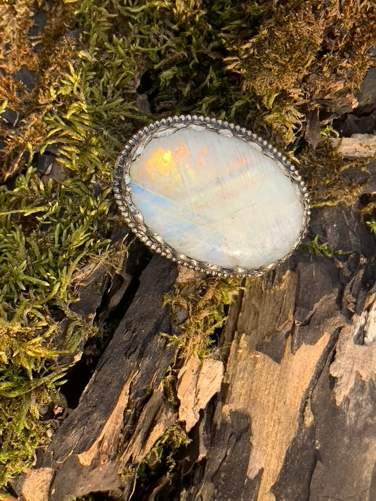 Rainbow Moonstone ring - Tibetan Silver