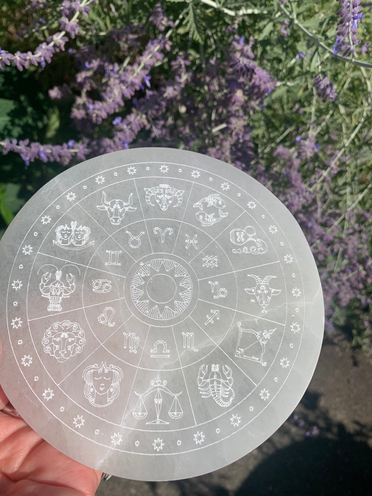 Selenite Zodiac Wheel LARGE | Charging Plate - Grid