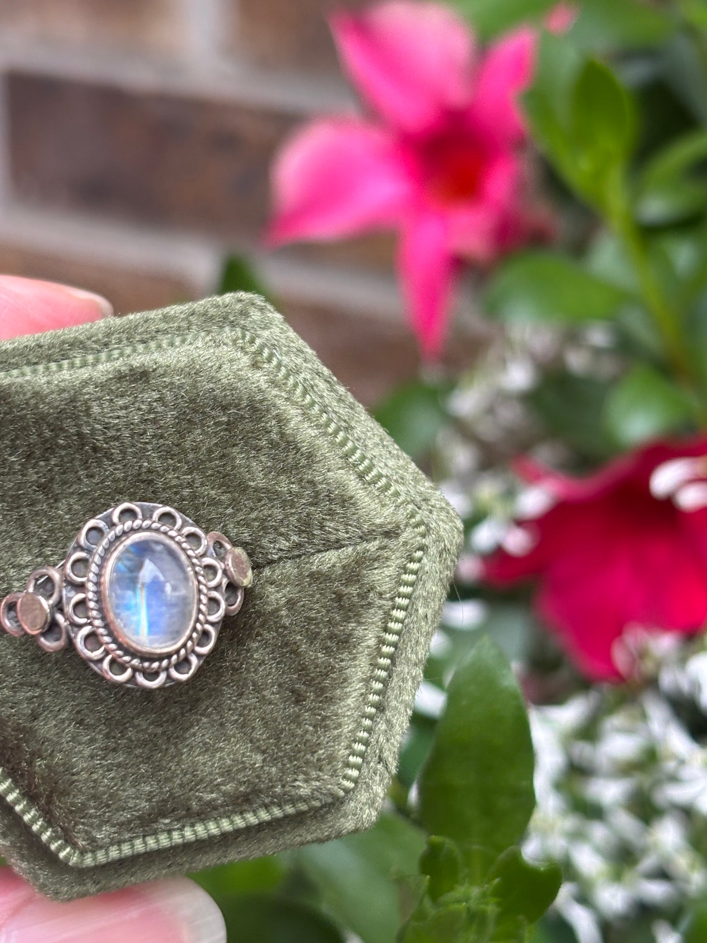 Rainbow Moonstone Ring size 8 - Nepal