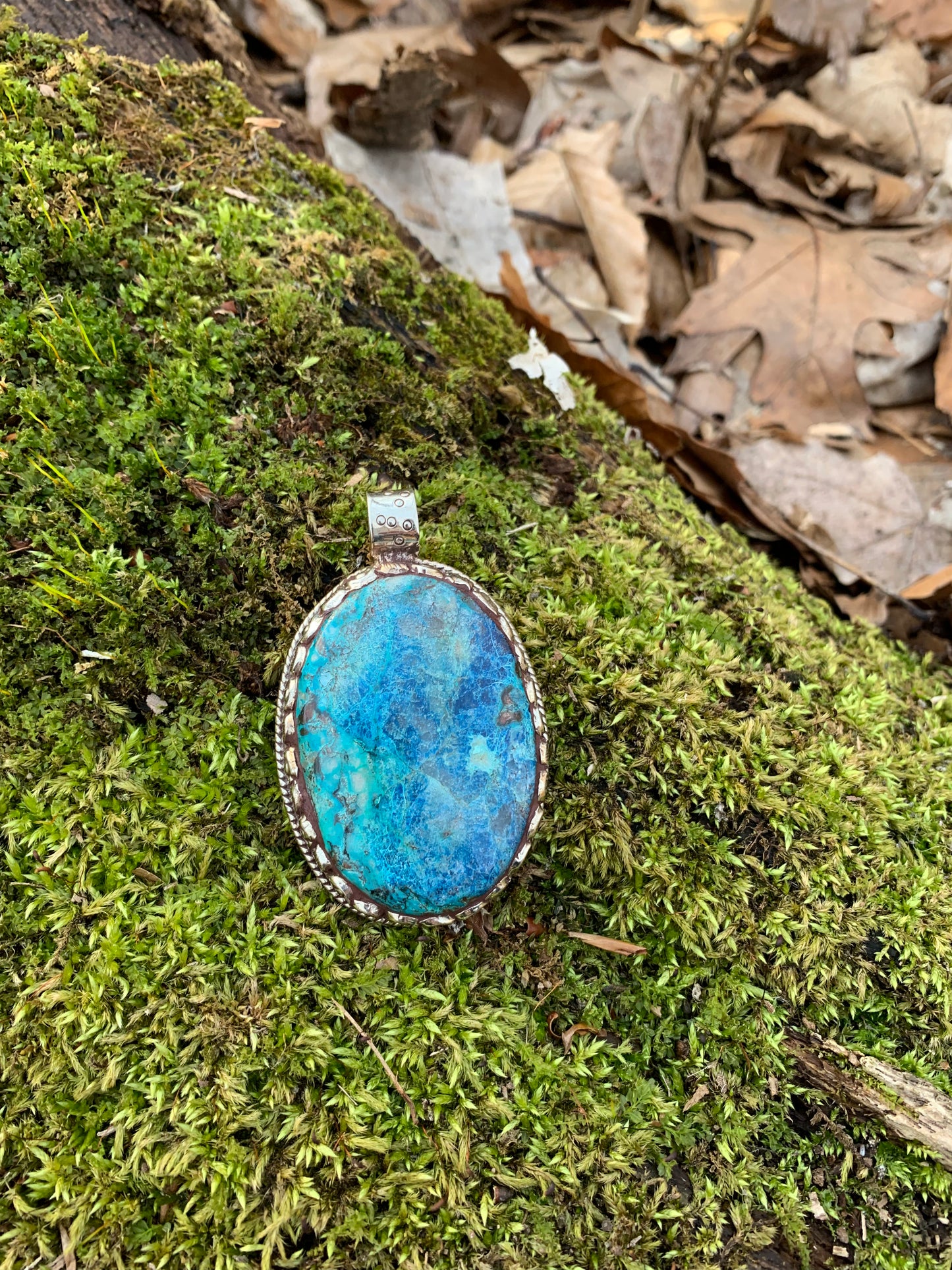 Chrysocolla pendant - Tibetan Silver