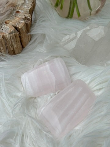 Pink Mangano Calcite - SET OF TWO - Palm Stone - Pakistan