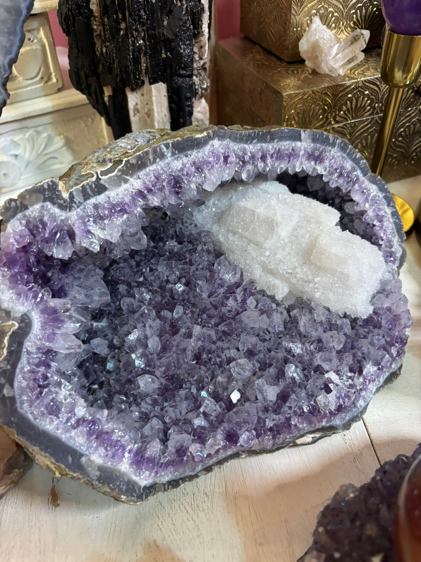 Amethyst Cluster with Calcite Geode | Brazil