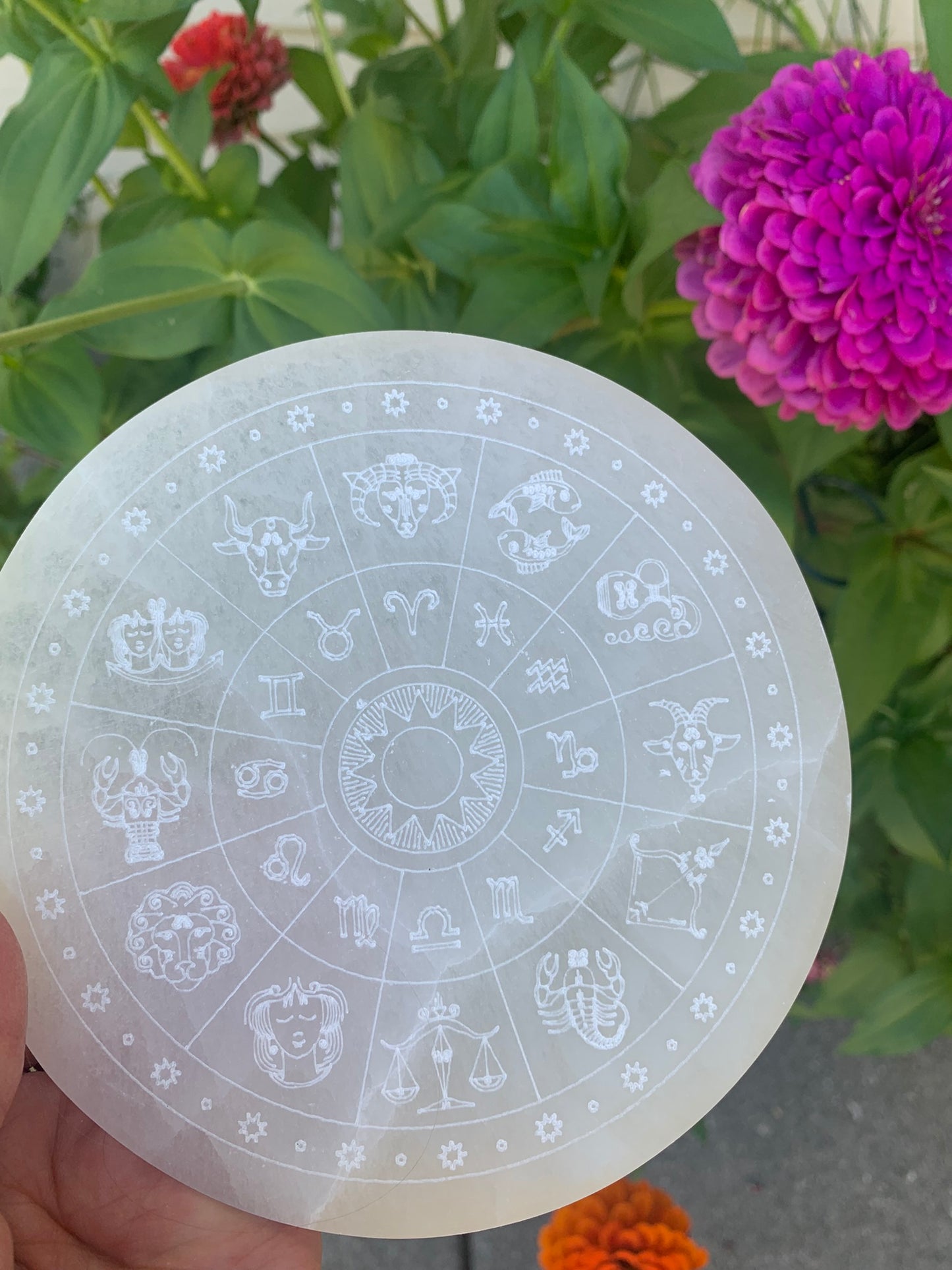 Selenite Zodiac Wheel LARGE | Charging Plate - Grid