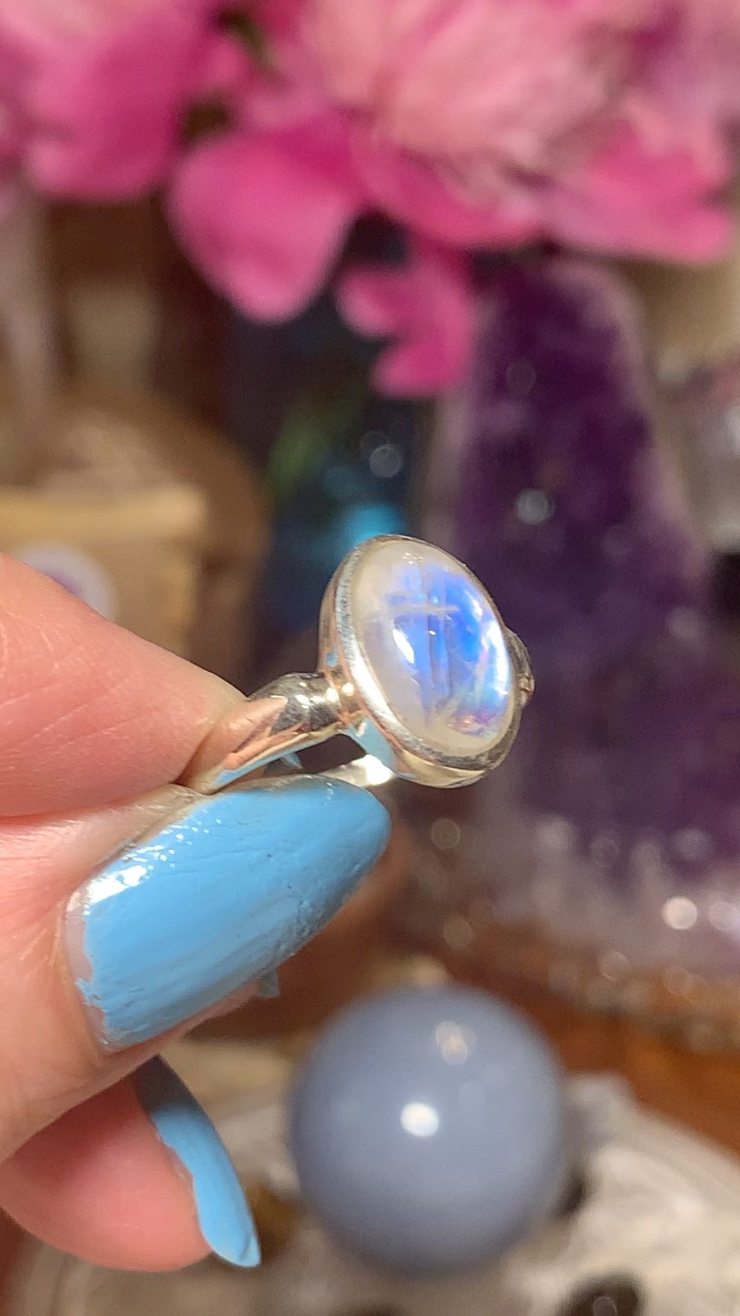 Rainbow Moonstone Ring size 8