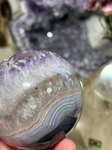 Amethyst Sphere with Banding and Sugar Druzy Calcite | Brazil