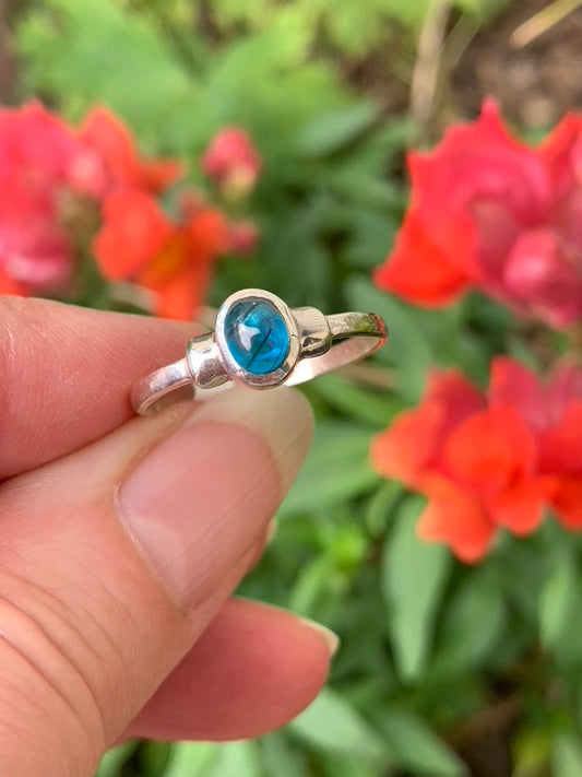 Blue Apatite Ring with Rutile size 9.5