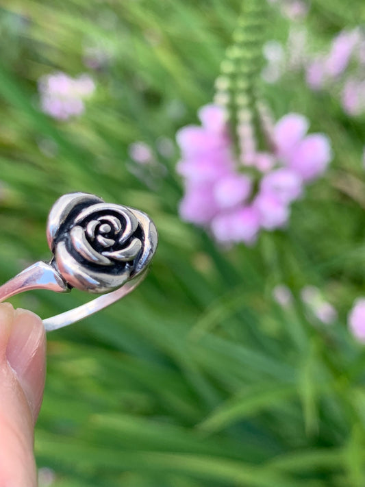 Sterling Silver ROSE Ring 8.5