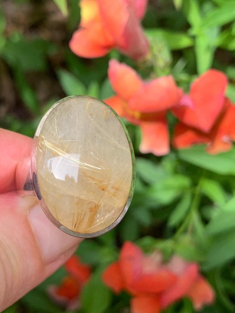 Gold Rutile in Quartz Ring size 10