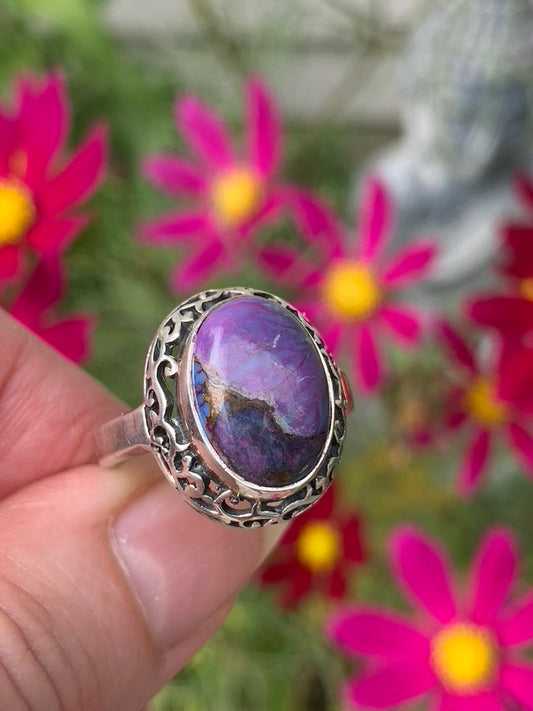 Purple Copper Turquoise Ring Size 8.5