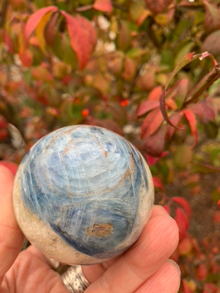 Blue and Green Kyanite with Quartz Sphere - India