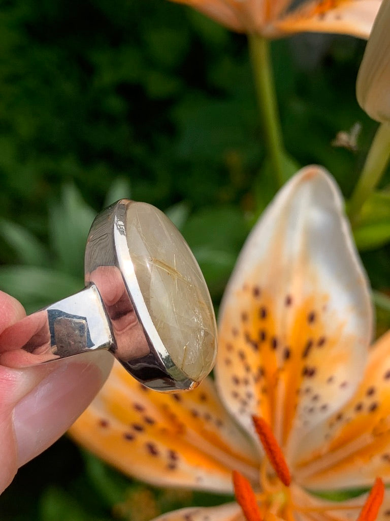 Gold Rutile in Quartz Ring size 10