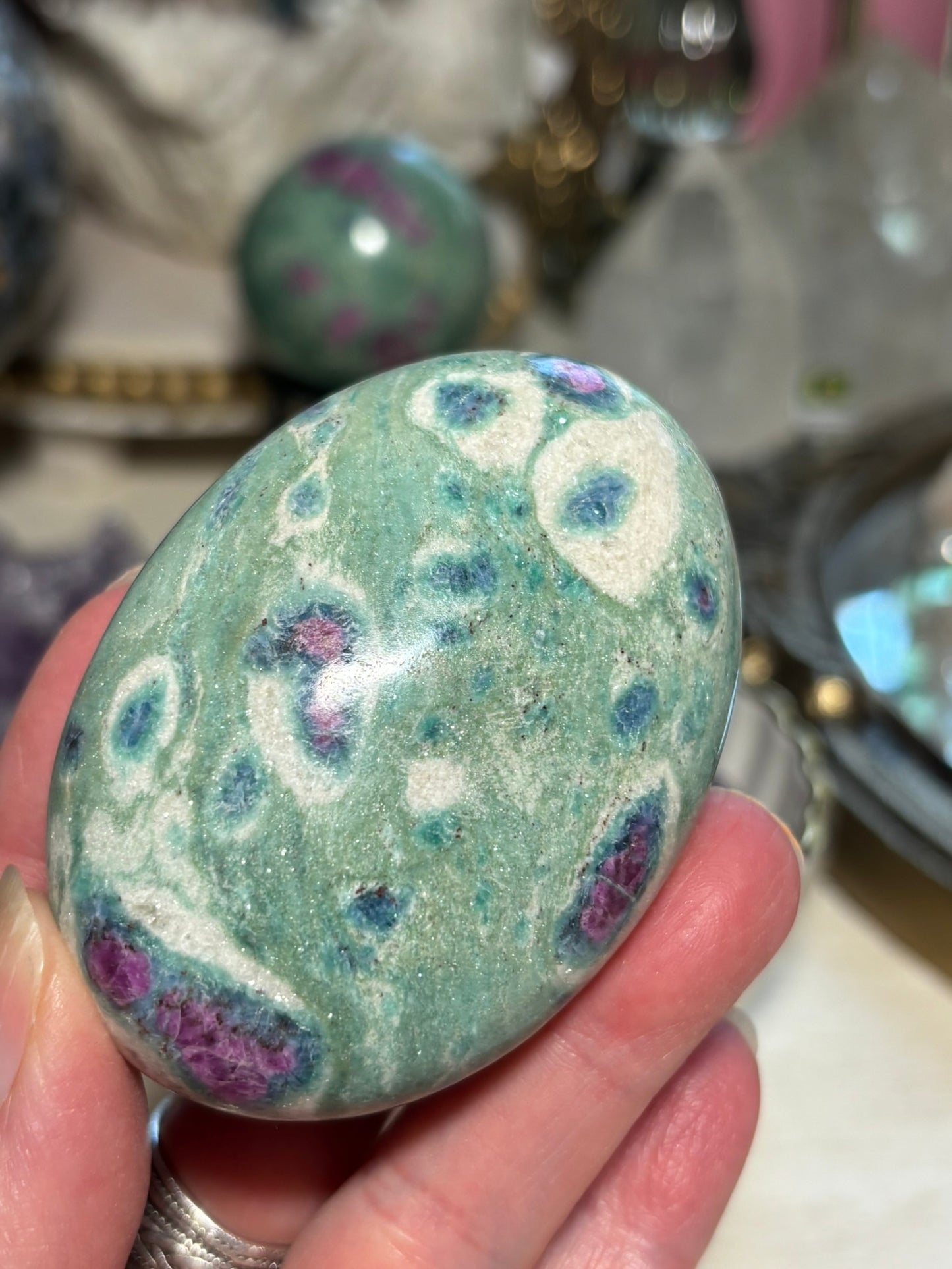 Ruby Fuchsite Palm Stone - India