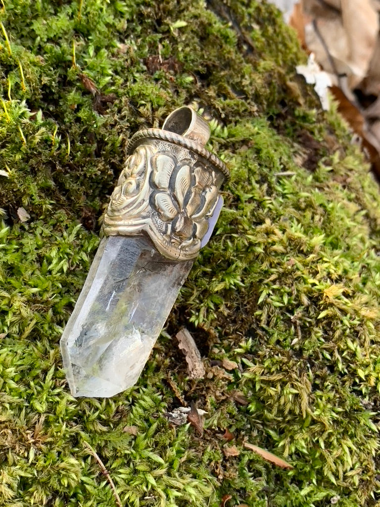 Clear Quartz pendant - Tibetan Silver