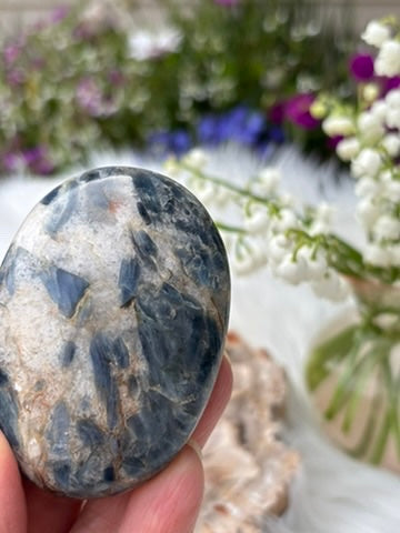 Blue Kyanite in Quartz - Palm Stone | India