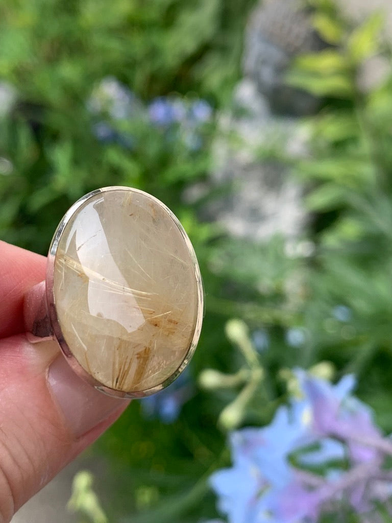 Gold Rutile in Quartz Ring size 10