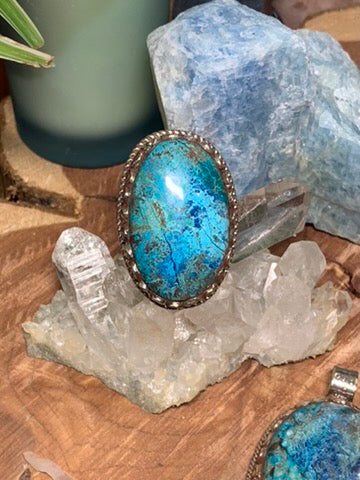 Chrysocolla ring - Tibetan Silver