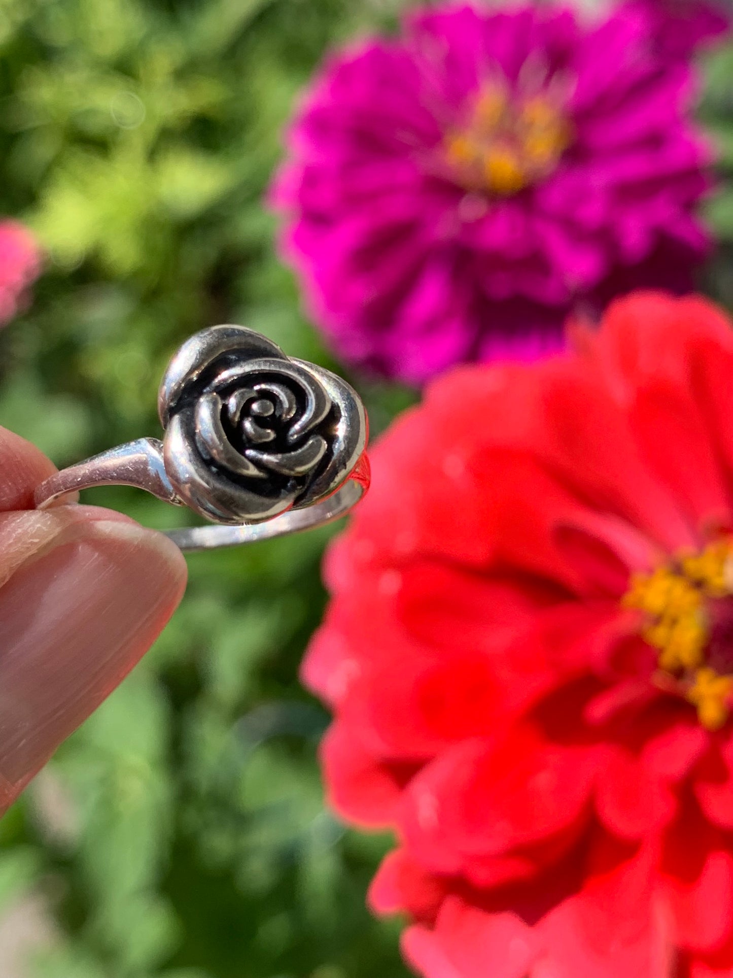 Sterling Silver ROSE Ring 8.5