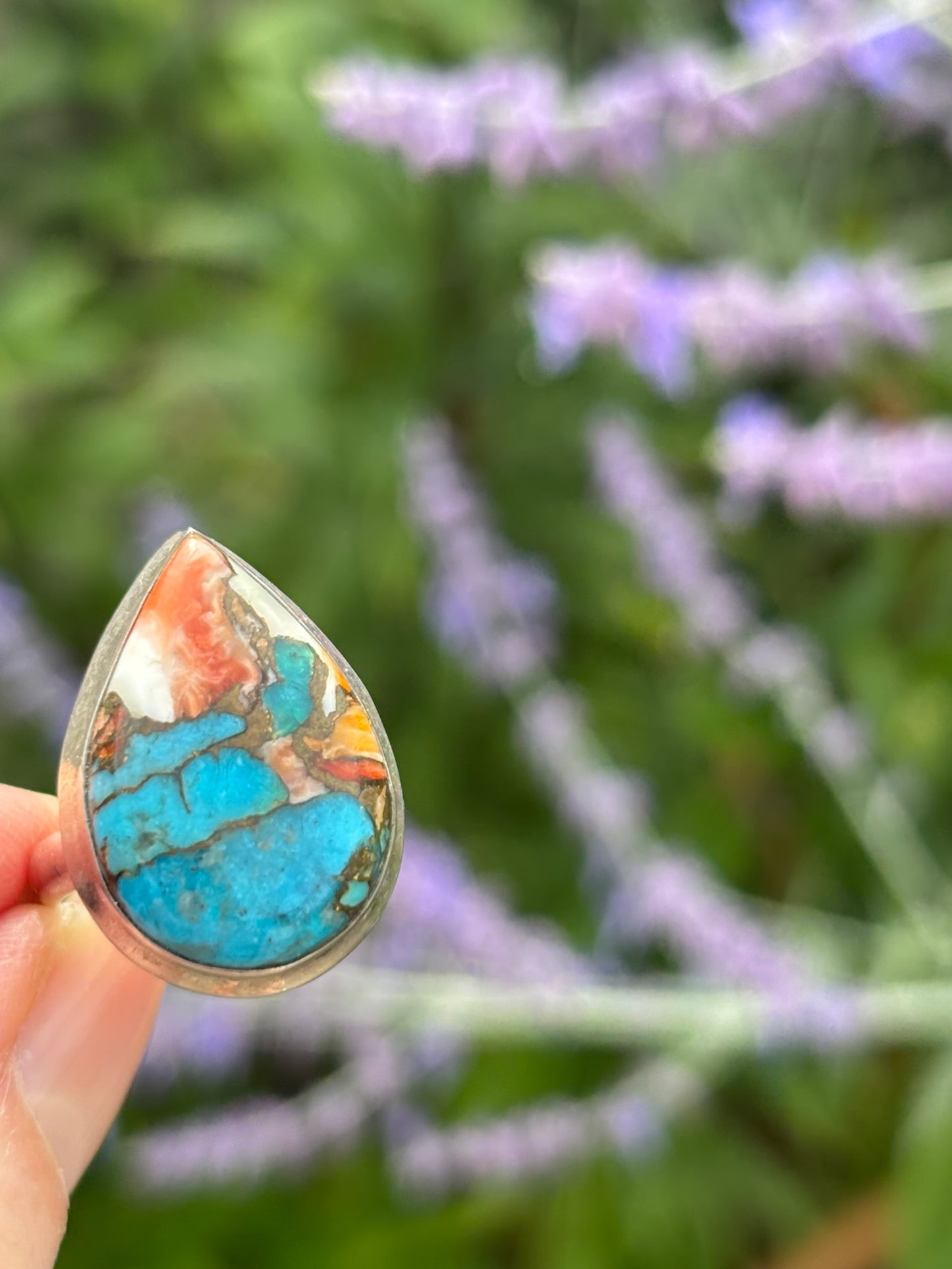 Spiny Oyster and Turquoise Ring size 7