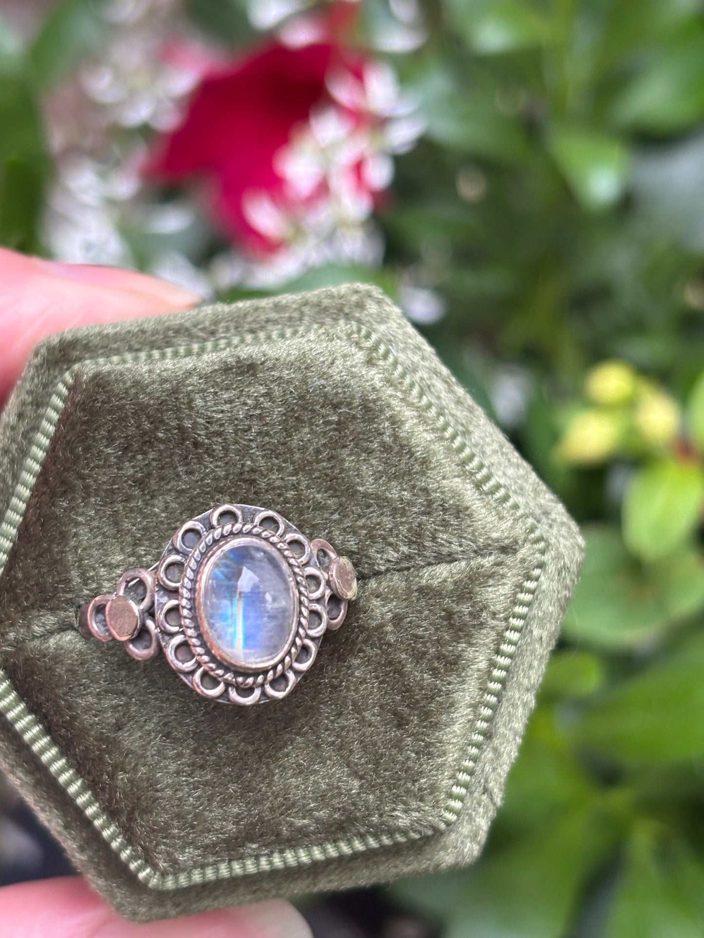 Rainbow Moonstone Ring size 8 - Nepal