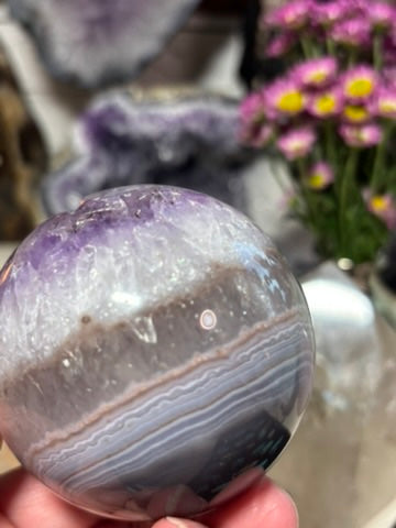 Amethyst Sphere with Banding and Sugar Druzy Calcite | Brazil